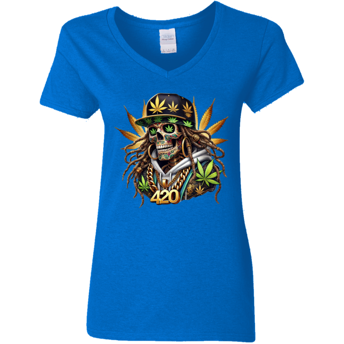 420 Skeleton Ladies' 5.3 oz. V-Neck T-Shirt