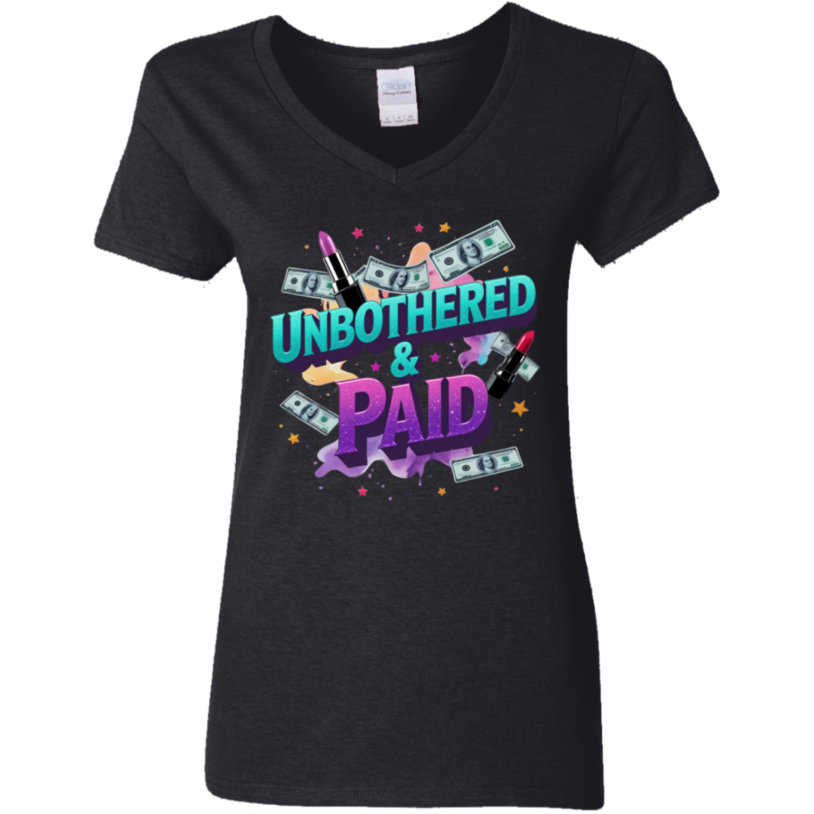 Unbothered & Paid Ladies' 5.3 oz. V-Neck T-Shirt