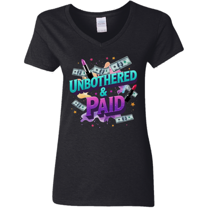 Unbothered & Paid Ladies' 5.3 oz. V-Neck T-Shirt