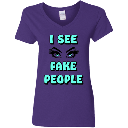 I See Fake People Ladies' 5.3 oz. V-Neck T-Shirt