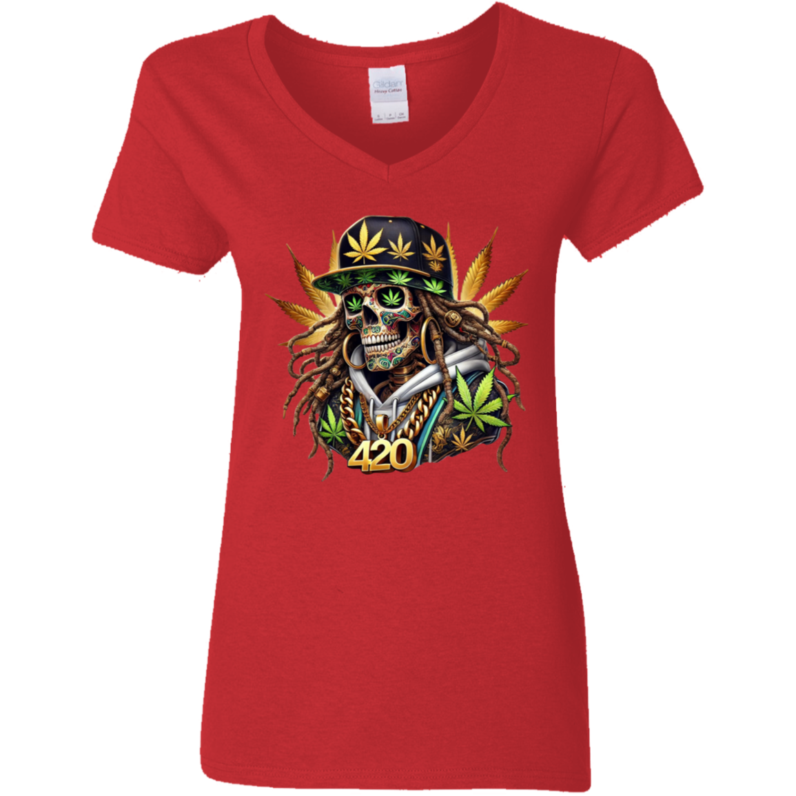 420 Skeleton Ladies' 5.3 oz. V-Neck T-Shirt
