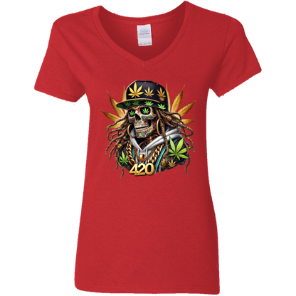 420 Skeleton Ladies' 5.3 oz. V-Neck T-Shirt