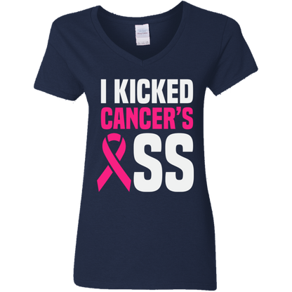 I Kicked Cancer's A$$ V-Neck T-Shirt