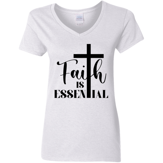 Faith is Essential Ladies' 5.3 oz. V-Neck T-Shirt