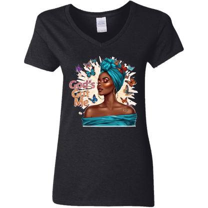 God's Got Me Ladies V-Neck T-Shirt
