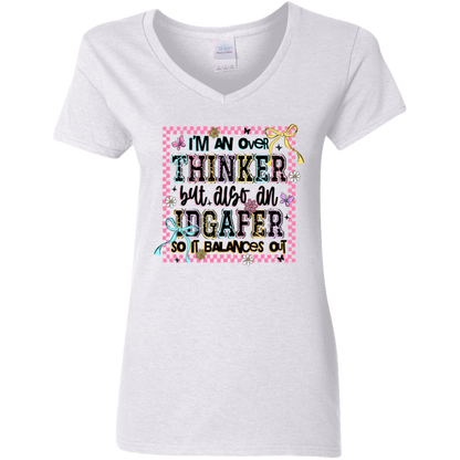I Am an Overthinker Also an IDGAFER So It Balances Out  Ladies' 5.3 oz. V-Neck T-Shirt