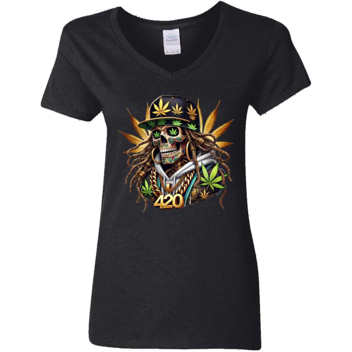 420 Skeleton Ladies' 5.3 oz. V-Neck T-Shirt
