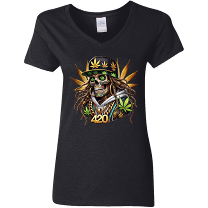 420 Skeleton Ladies' 5.3 oz. V-Neck T-Shirt