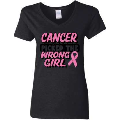 Cancer Picked The Wrong Girl V-Neck T-Shirt