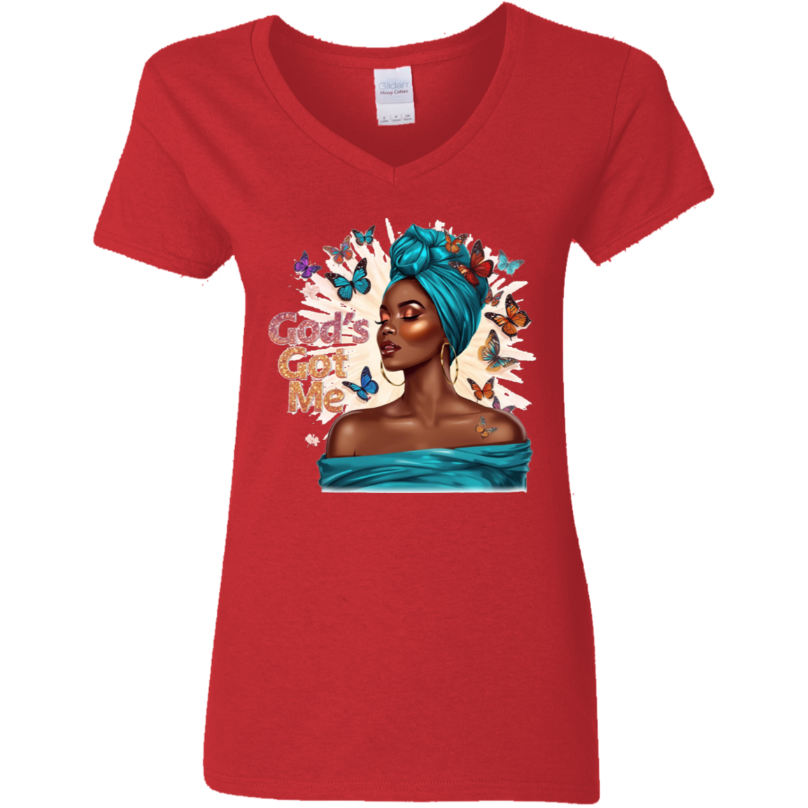 God's Got Me Ladies V-Neck T-Shirt
