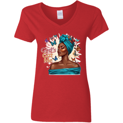 God's Got Me Ladies V-Neck T-Shirt