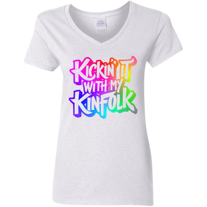 Kickin It With My Kinfolk Ladies' 5.3 oz. V-Neck T-Shirt