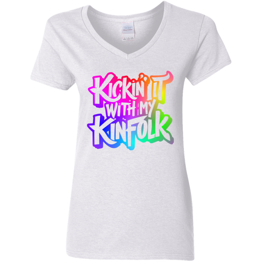 Kickin It With My Kinfolk Ladies' 5.3 oz. V-Neck T-Shirt