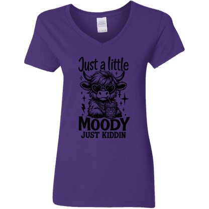 Just a Little Moody Ladies' 5.3 oz. V-Neck T-Shirt