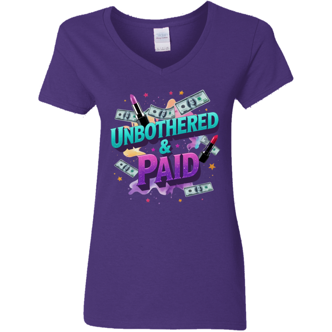 Unbothered & Paid Ladies' 5.3 oz. V-Neck T-Shirt