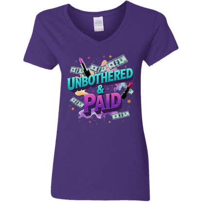 Unbothered & Paid Ladies' 5.3 oz. V-Neck T-Shirt