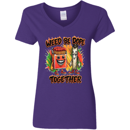 Weed Be Dope Toghether Ladies' 5.3 oz. V-Neck T-Shirt