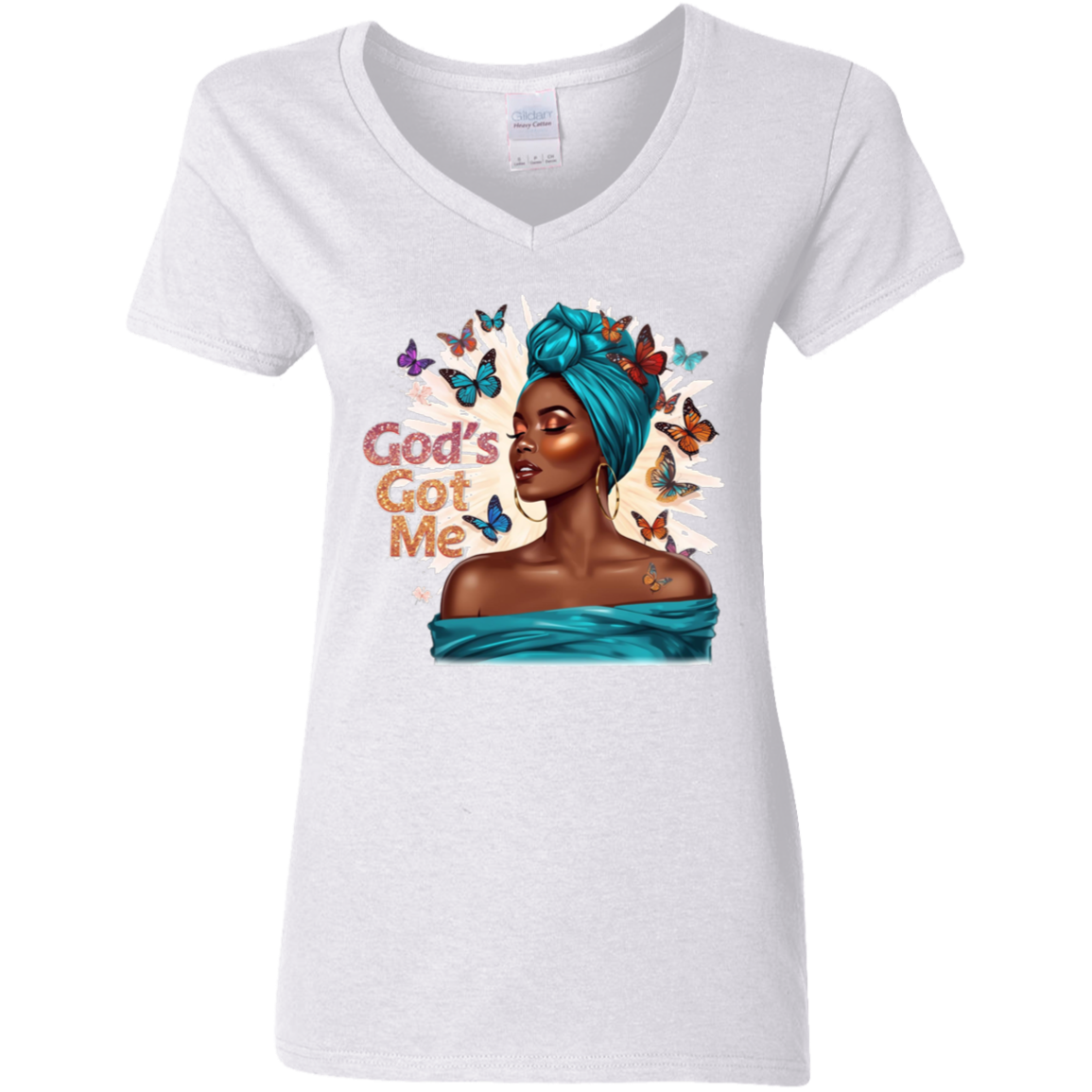 God's Got Me Ladies' 5.3 oz. V-Neck T-Shirt