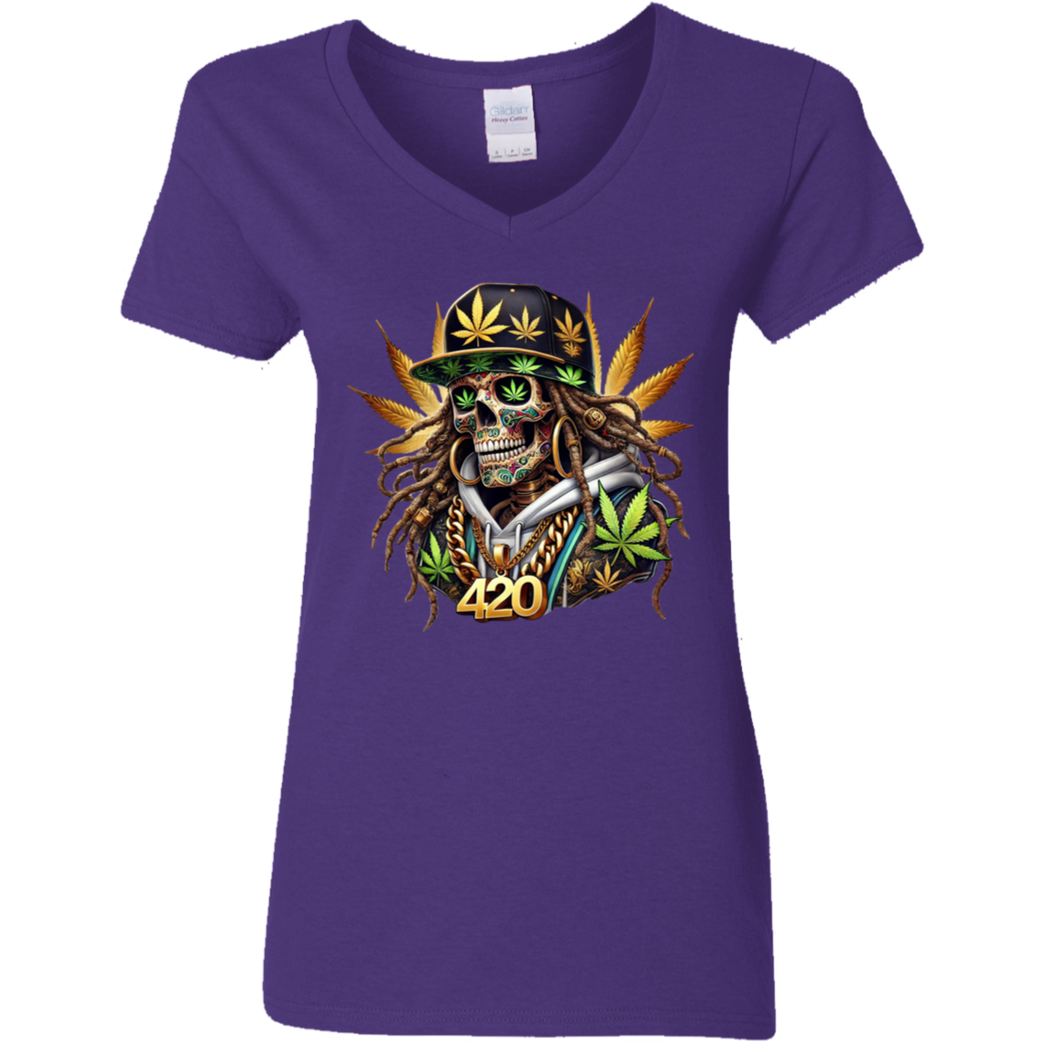 420 Skeleton Ladies' 5.3 oz. V-Neck T-Shirt