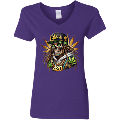 420 Skeleton Ladies' 5.3 oz. V-Neck T-Shirt