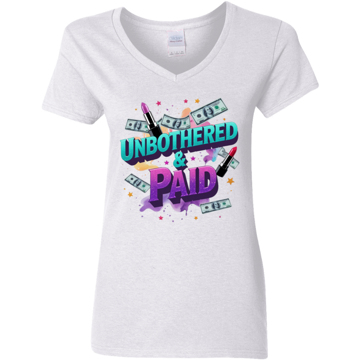 Unbothered & Paid Ladies' 5.3 oz. V-Neck T-Shirt