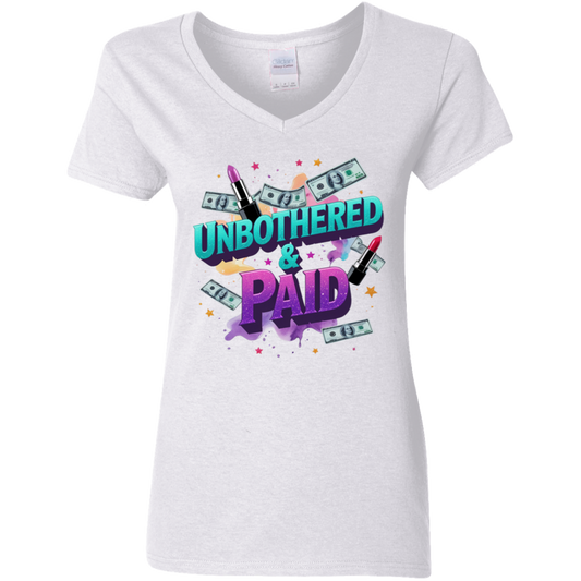 Unbothered & Paid Ladies' 5.3 oz. V-Neck T-Shirt