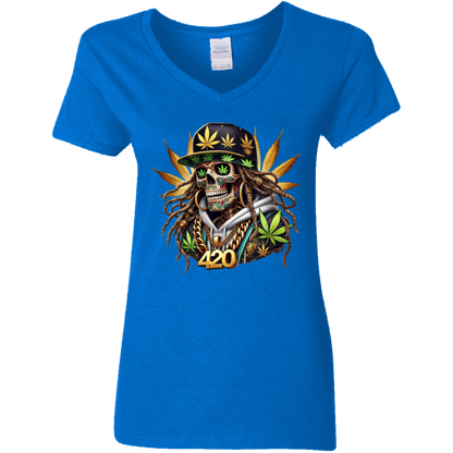 420 Skeleton Ladies' 5.3 oz. V-Neck T-Shirt