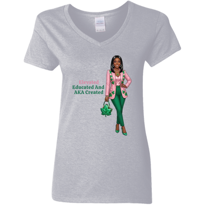 Elevated, Educated & AKA Created Ladies' V-Neck T-Shirt