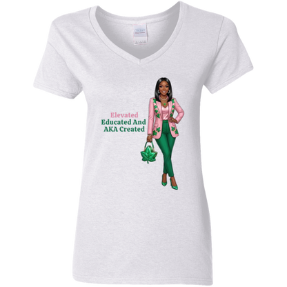 Elevated Educated and AKA Created Ladies' 5.3 oz. V-Neck T-Shirt