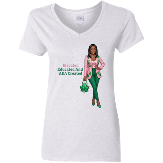 Elevated Educated and AKA Created Ladies' 5.3 oz. V-Neck T-Shirt