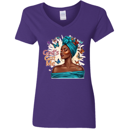 God's Got Me Ladies V-Neck T-Shirt