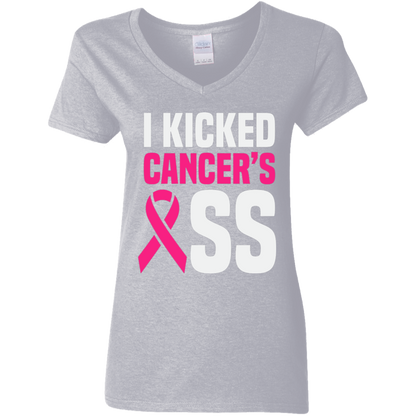 I Kicked Cancer's A$$ V-Neck T-Shirt