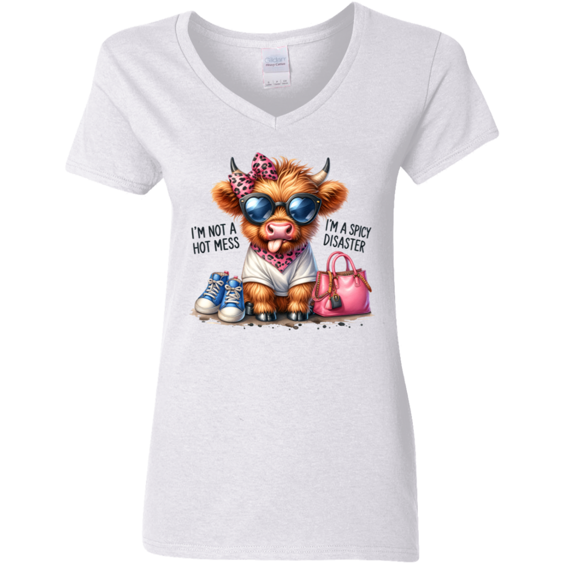 I'm Not a Hotmess I'm a Spicy Disaster Ladies' 5.3 oz. V-Neck T-Shirt