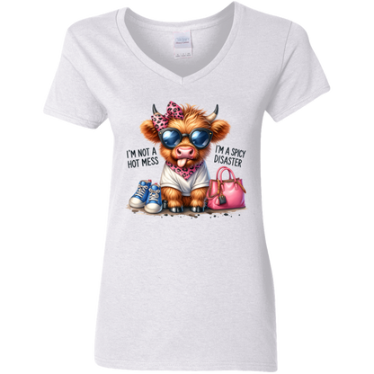 I'm Not a Hotmess I'm a Spicy Disaster Ladies' 5.3 oz. V-Neck T-Shirt