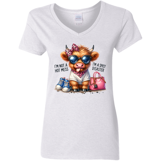 I'm Not a Hotmess I'm a Spicy Disaster Ladies' 5.3 oz. V-Neck T-Shirt