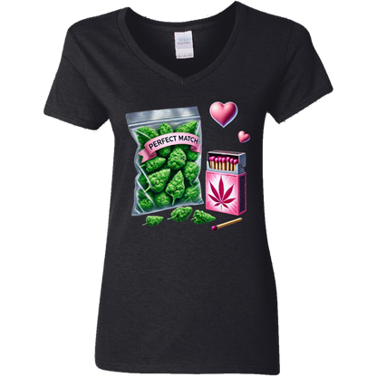 Perfect Match Ladies' 5.3 oz. V-Neck T-Shirt