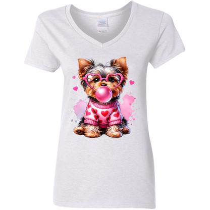 Yorkie Ladies' 5.3 oz. V-Neck T-Shirt