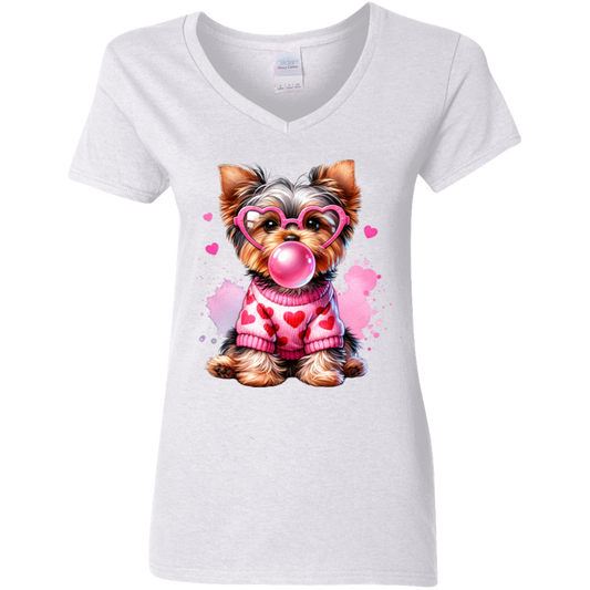 Yorkie Ladies' 5.3 oz. V-Neck T-Shirt