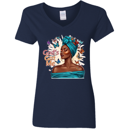God's Got Me Ladies V-Neck T-Shirt