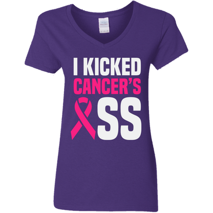 I Kicked Cancer's A$$ V-Neck T-Shirt
