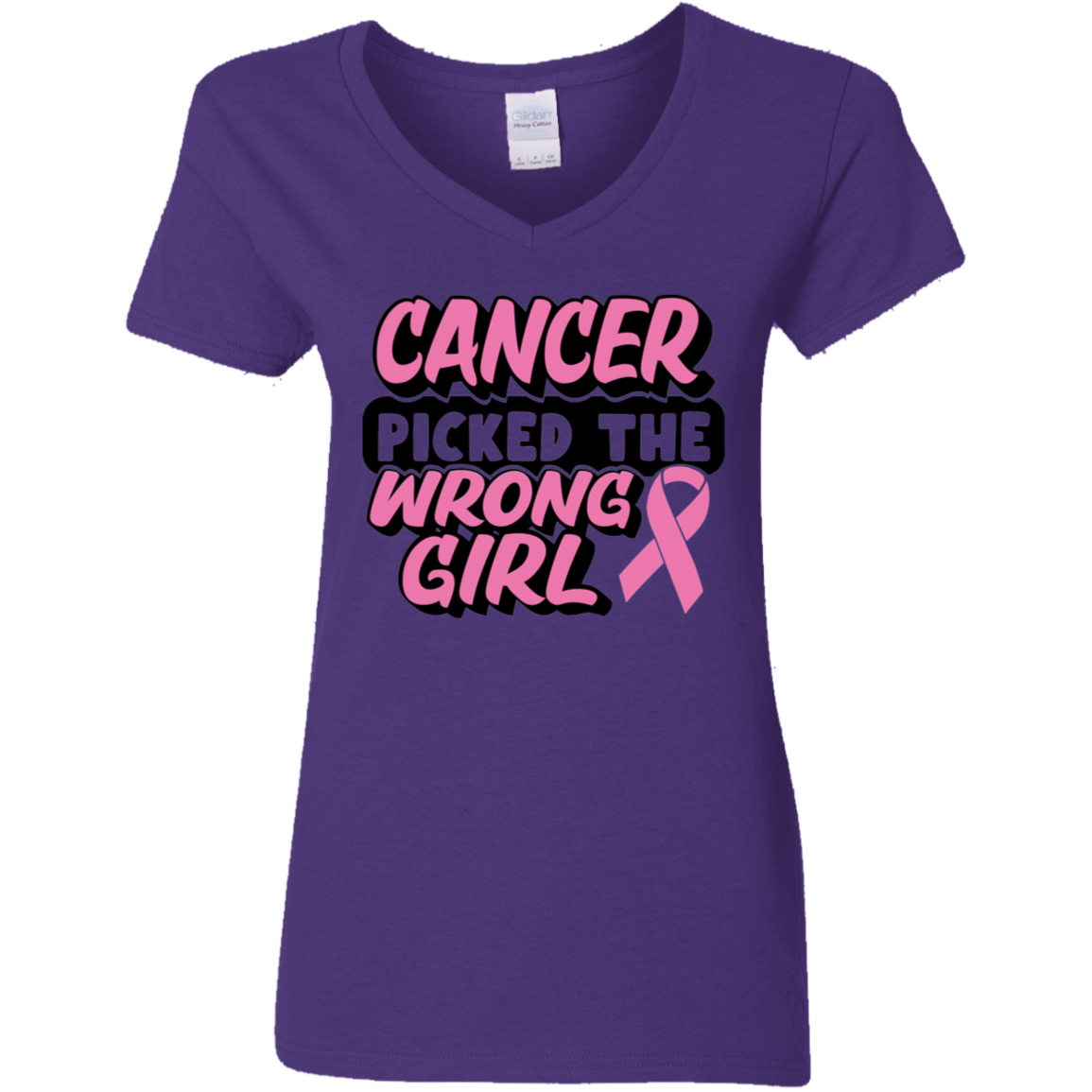 Cancer Picked The Wrong Girl V-Neck T-Shirt