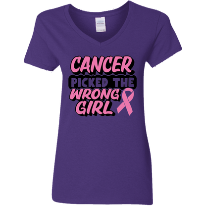 Cancer Picked The Wrong Girl V-Neck T-Shirt