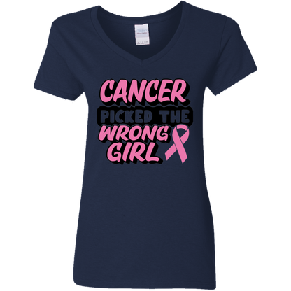 Cancer Picked The Wrong Girl V-Neck T-Shirt