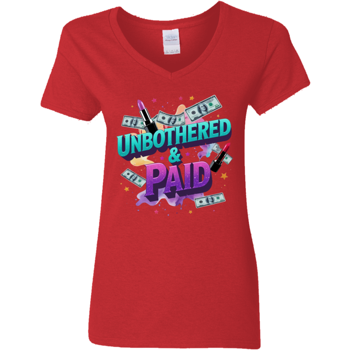 Unbothered & Paid Ladies' 5.3 oz. V-Neck T-Shirt