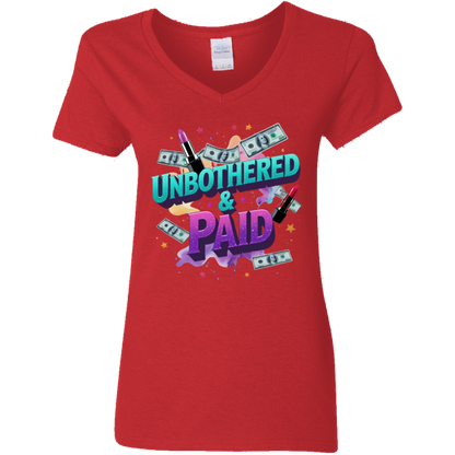 Unbothered & Paid Ladies' 5.3 oz. V-Neck T-Shirt