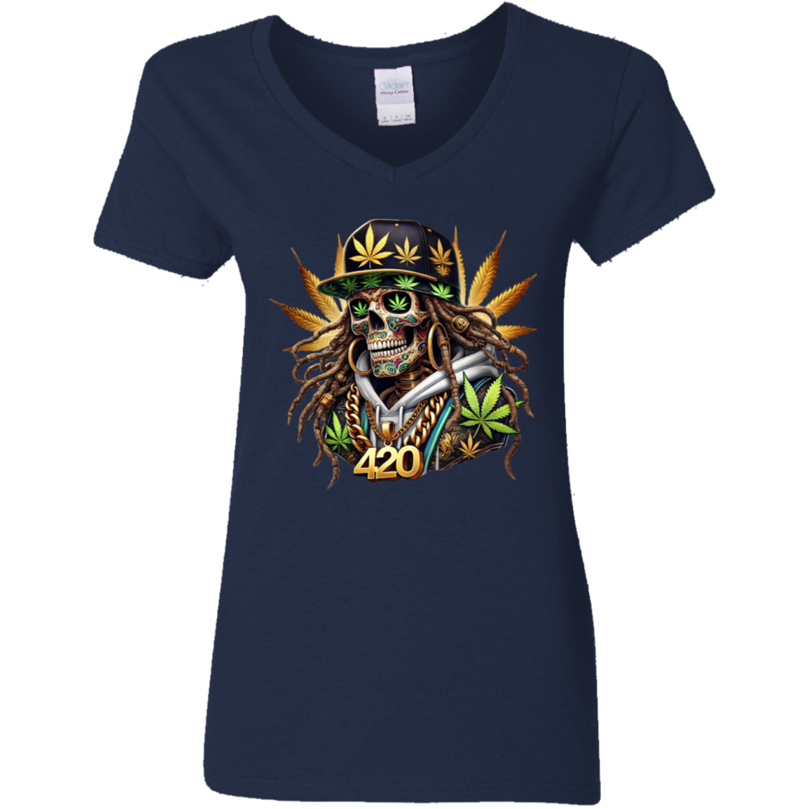 420 Skeleton Ladies' 5.3 oz. V-Neck T-Shirt