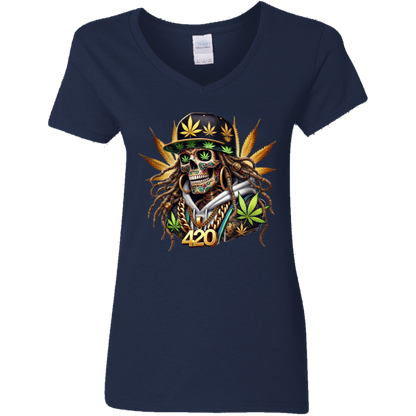 420 Skeleton Ladies' 5.3 oz. V-Neck T-Shirt