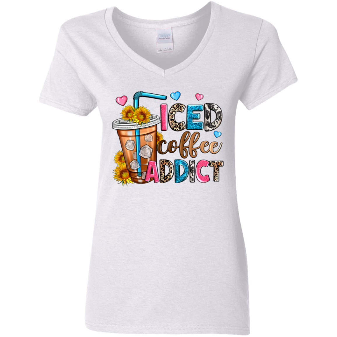 Ice Coffee Addict Ladies' 5.3 oz. V-Neck T-Shirt