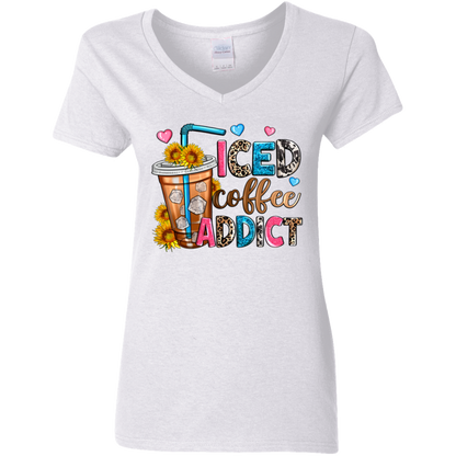 Ice Coffee Addict Ladies' 5.3 oz. V-Neck T-Shirt