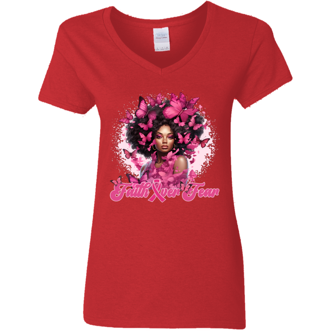 Cancer Faith Over Fear V-Neck T-Shirt